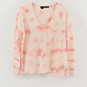 360 Cashmere Tie‎ Dye Sweater Womens Size S Cream Pink Oversize Cozy Soft V Neck